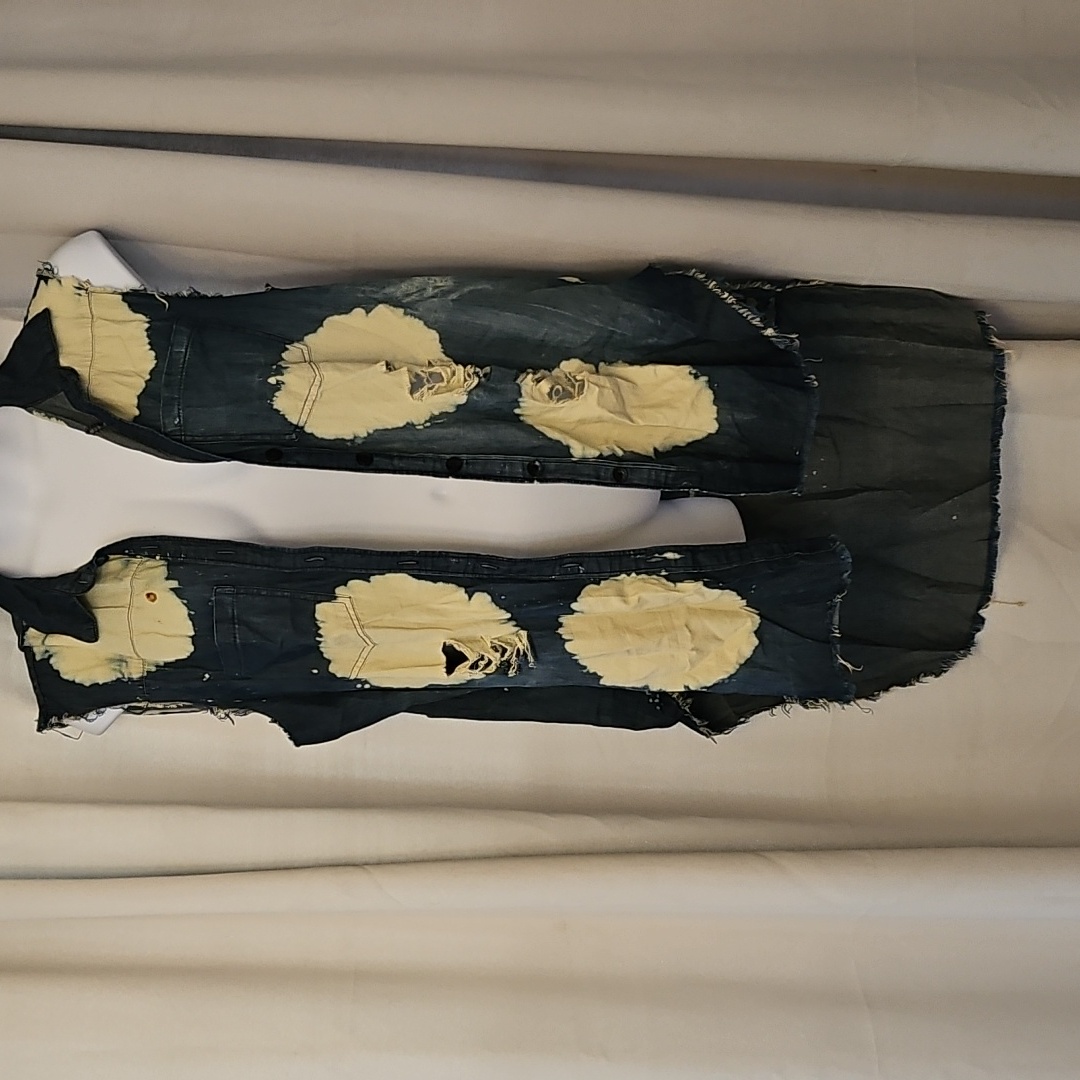 2xl Distressed Sleeveless Cottony Denim Shirt